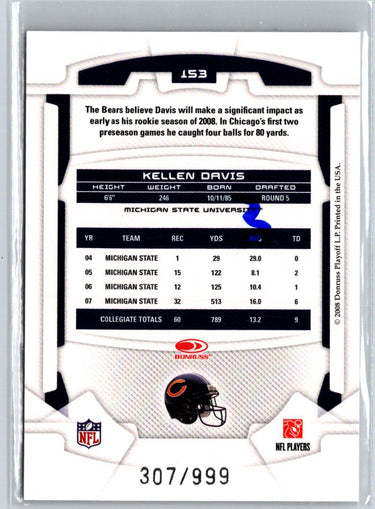 2008 Leaf Rookies & Stars Longevity #153 Kellen Davis #/999 i44