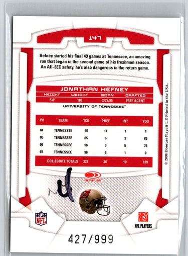 2008 Leaf Rookies & Stars Longevity #147 Jonathan Hefney #/999 i43