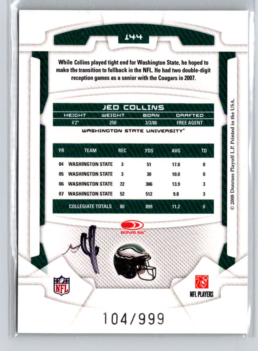 2008 Leaf Rookies & Stars Longevity #144 Jed Collins #/999 i43