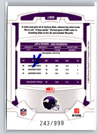 2008 Leaf Rookies & Stars Longevity #195 Jaymar Johnson #/999 i44