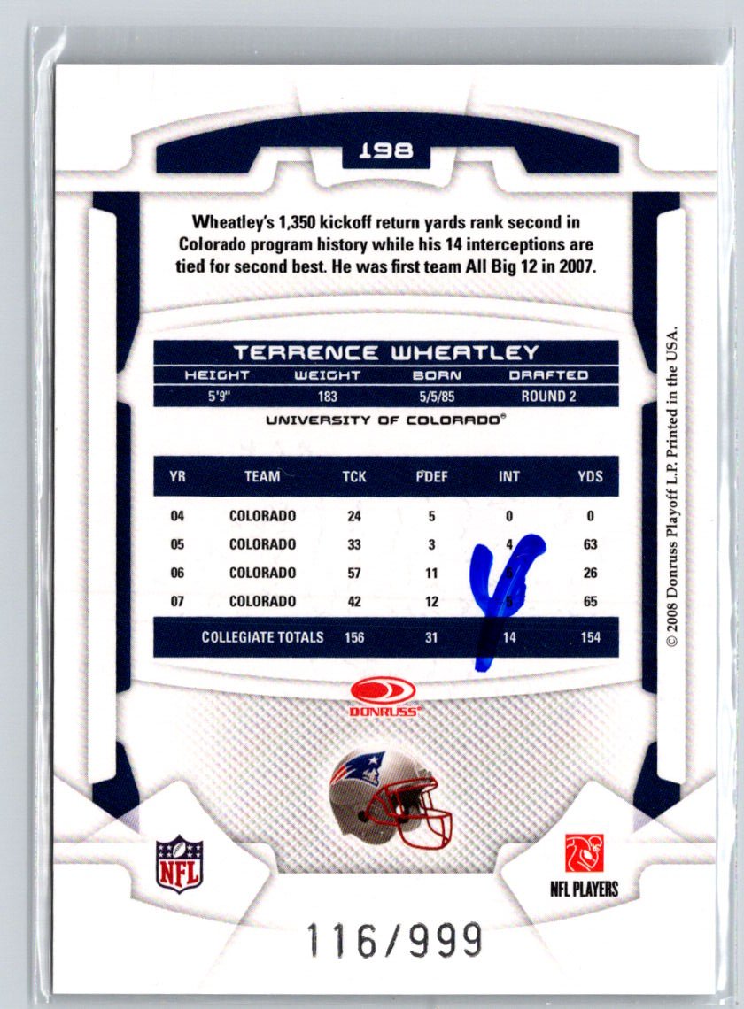 2008 Leaf Rookies & Stars Longevity #198 Terrence Wheatley #/999 i44