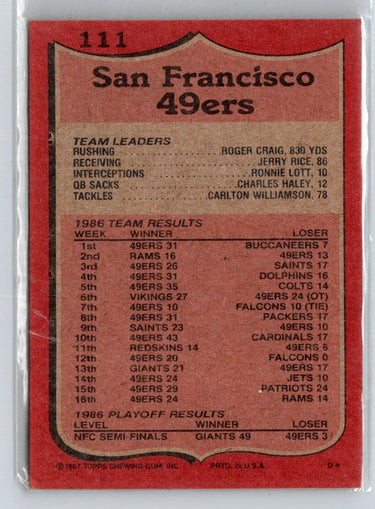 1987 Topps #111c Roger Craig i45