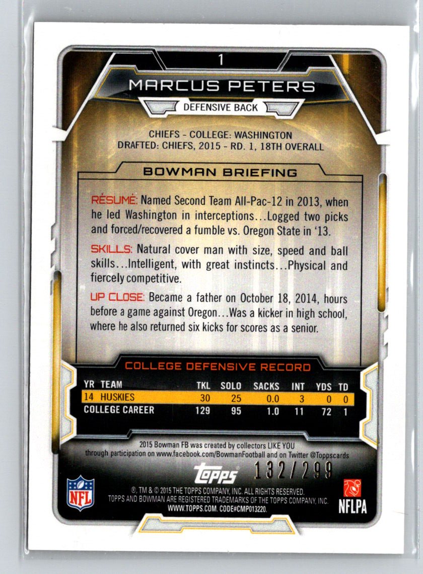 2015 Bowman #1 Marcus Peters Rookies Orange #/299 i47