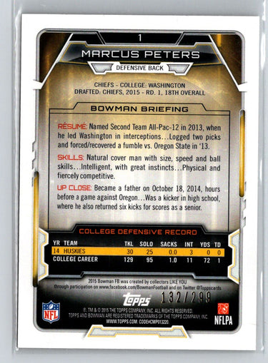 2015 Bowman #1 Marcus Peters Rookies Orange #/299 i47
