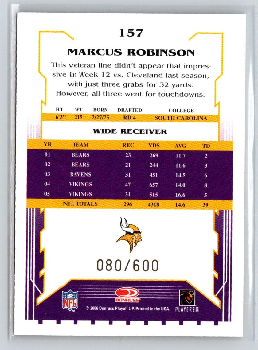 2006 Score #157 Marcus Robinson Gold #/600 i47