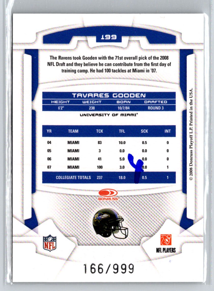 2008 Leaf Rookies & Stars Longevity #199 Tavares Gooden #/999 i47