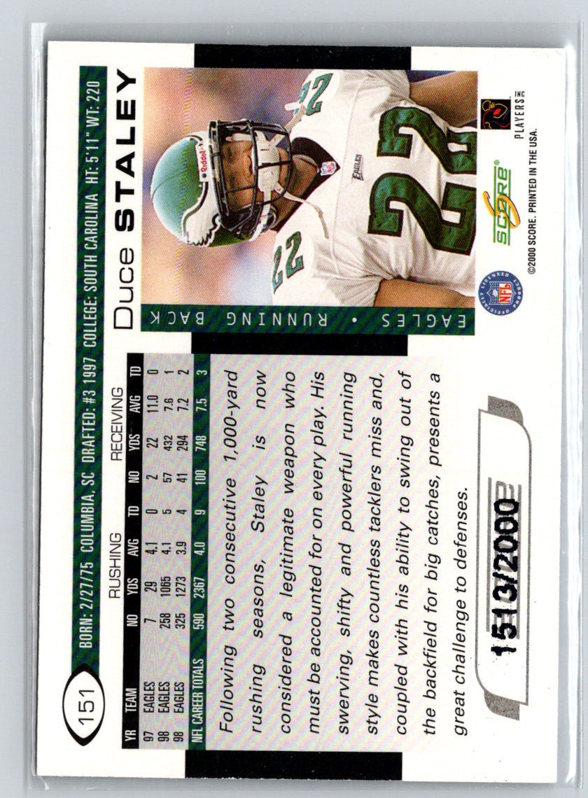 2000 Score #151 Duce Staley Scorecard #/2000 i56