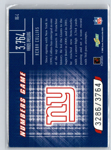 2002 Score #NG-4 Kerry Collins Numbers Game #/3764 i56