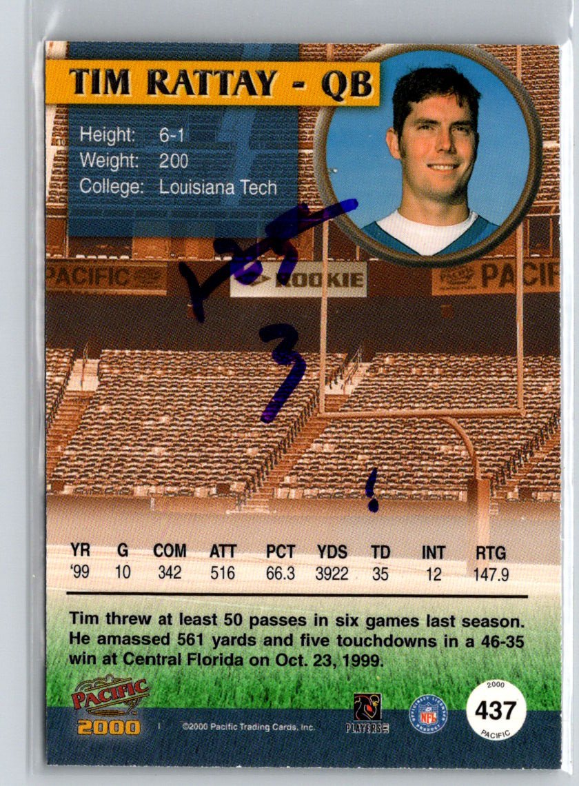 2000 Pacific #437 Tim Rattay Draft Picks #/999 i58