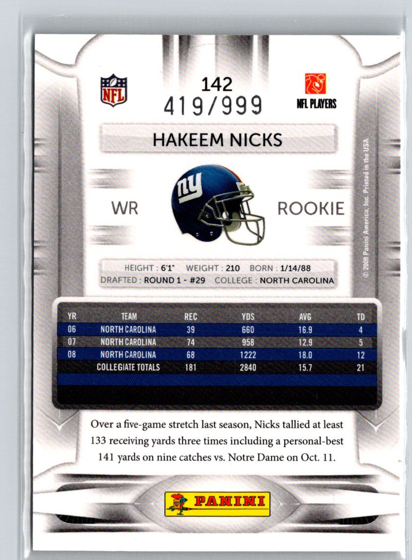 2009 Playoff Prestige #142 Hakeem Nicks Draft Picks Light Blue #/999 i58