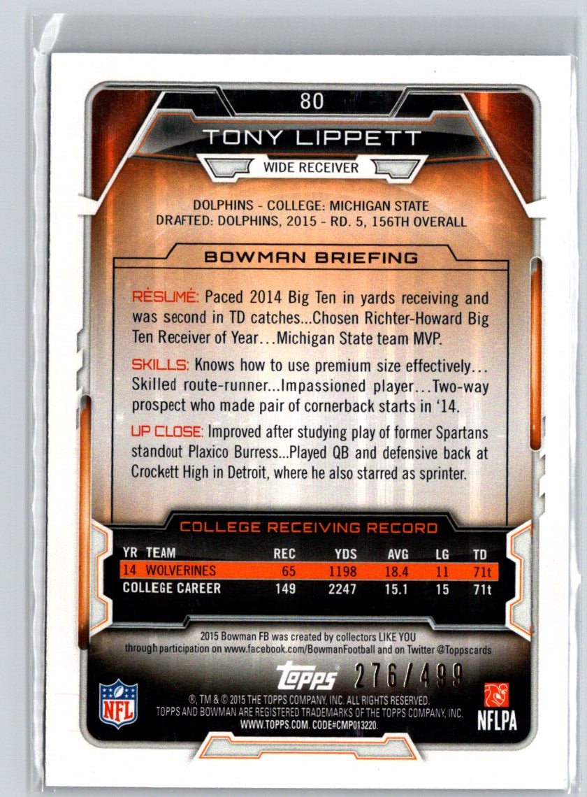 2015 Bowman #80 Tony Lippett Rookies Blue #/499 i59