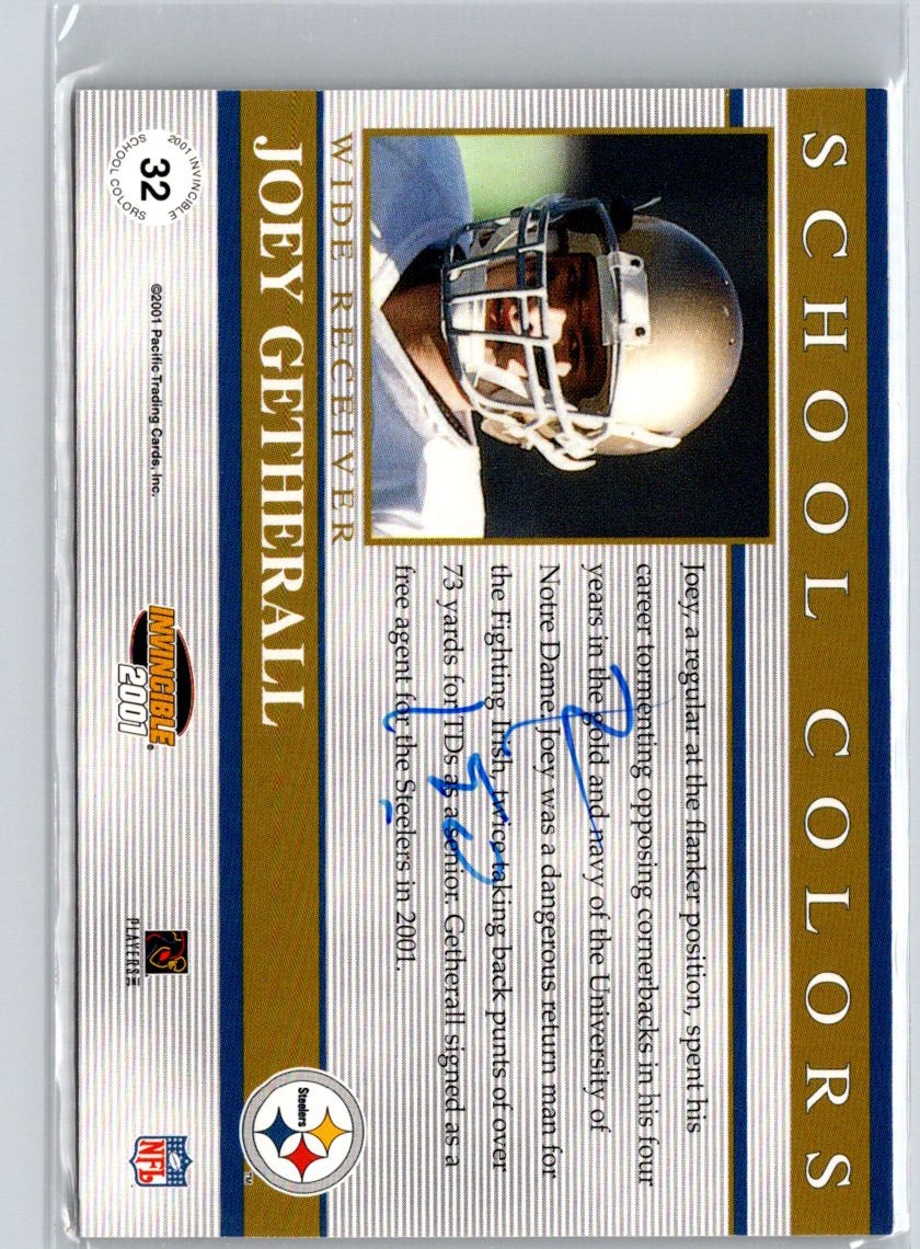 2001 Pacific Invincible #32 Joey Getherall School Colors #/2750 i61