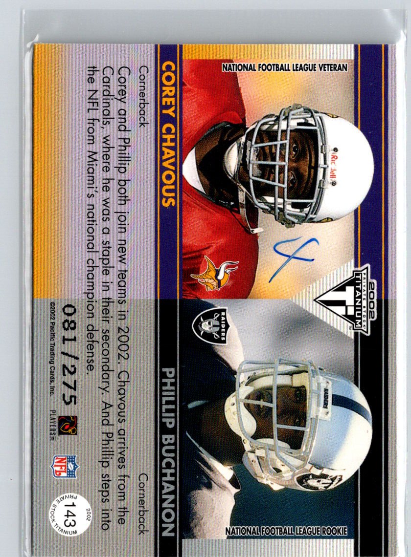 2002 Pacific Stock Titanium #143 Corey Chavous Phillip Buchanon Red #/275 i62