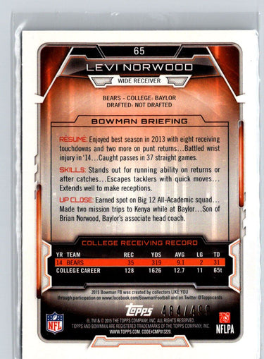 2015 Bowman #65 Levi Norwood Rookies Blue #/499 i59