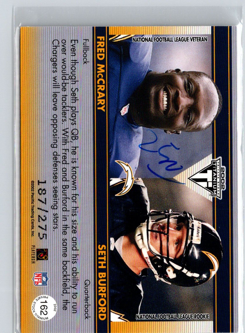 2002 Pacific Stock Titanium #162 Fred McCrary / Seth Burford Red #/275 i62