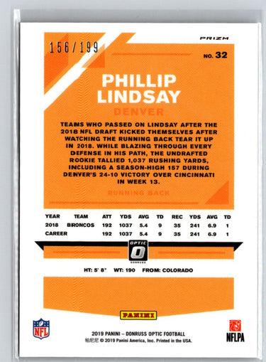 2019 Donruss Optic #32 Phillip Lindsay Orange #/199 i61