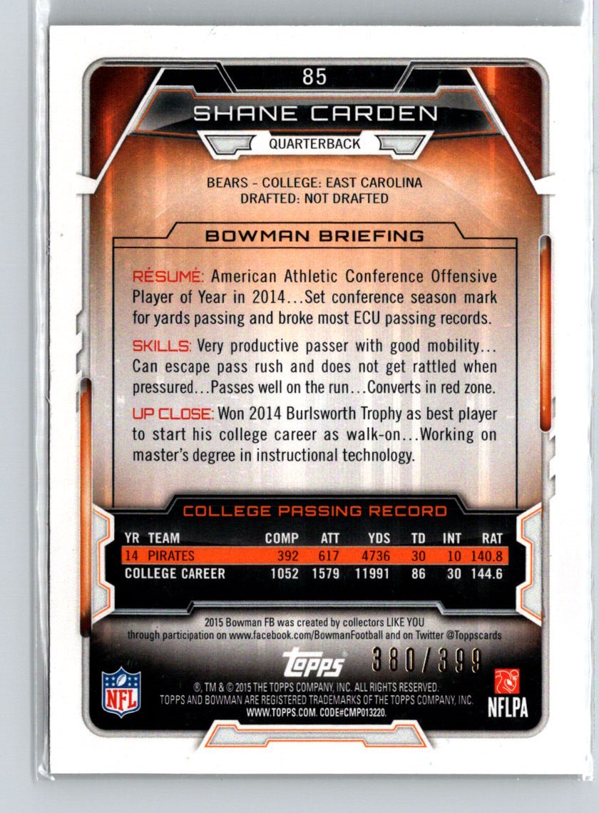 2015 Bowman #85 Shane Carden Rookies Gold #/399 i64
