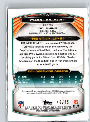 2014 Bowman #27 Charles Clay Veterans Gold #/75 i65