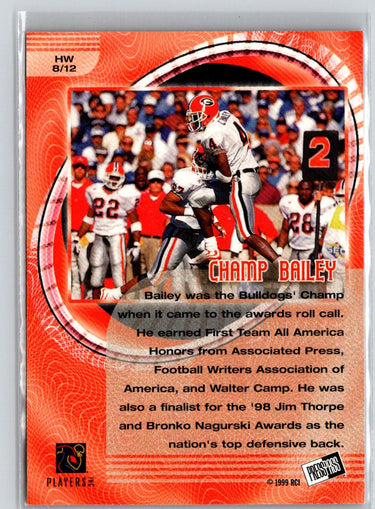 1999 Press Pass #HW8 Champ Bailey Hardware i59