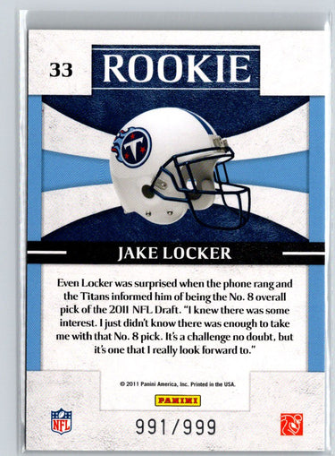 2011 Donruss Elite #33 Jake Locker Rookie NFL Team Logo #/999 i59