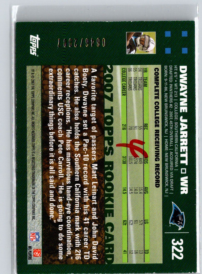 2007 Topps #322 Dwayne Jarrett Copper #/2007 i67