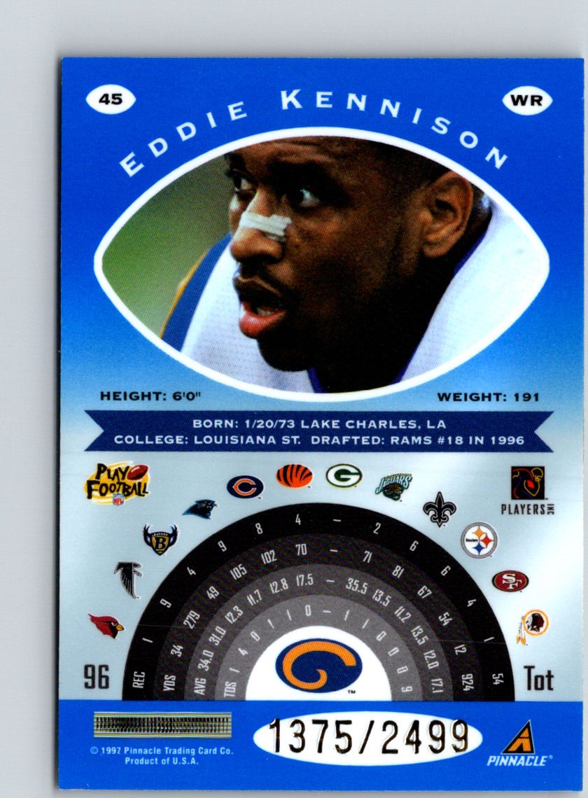 1997 Pinnacle Totally Certified #45 Eddie Kennison Platinum Blue #/2499 i68