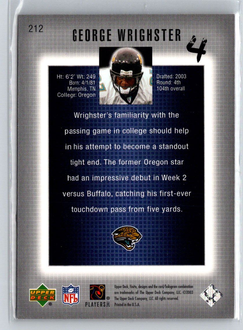 2003 Upper Deck Finite #212 George Wrighster #/999 i62
