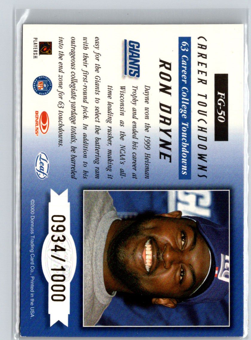 2000 Leaf Certified #FG-50 Ron Dayne Fabric of the Game #/1000 i59
