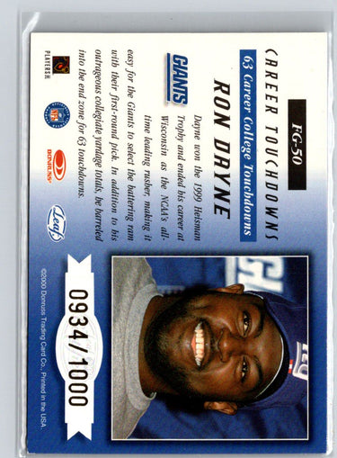 2000 Leaf Certified #FG-50 Ron Dayne Fabric of the Game #/1000 i59