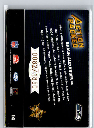 2002 Leaf Rookies & Stars #14 Shaun Alexander Action Packed Bronze #/1850 i57