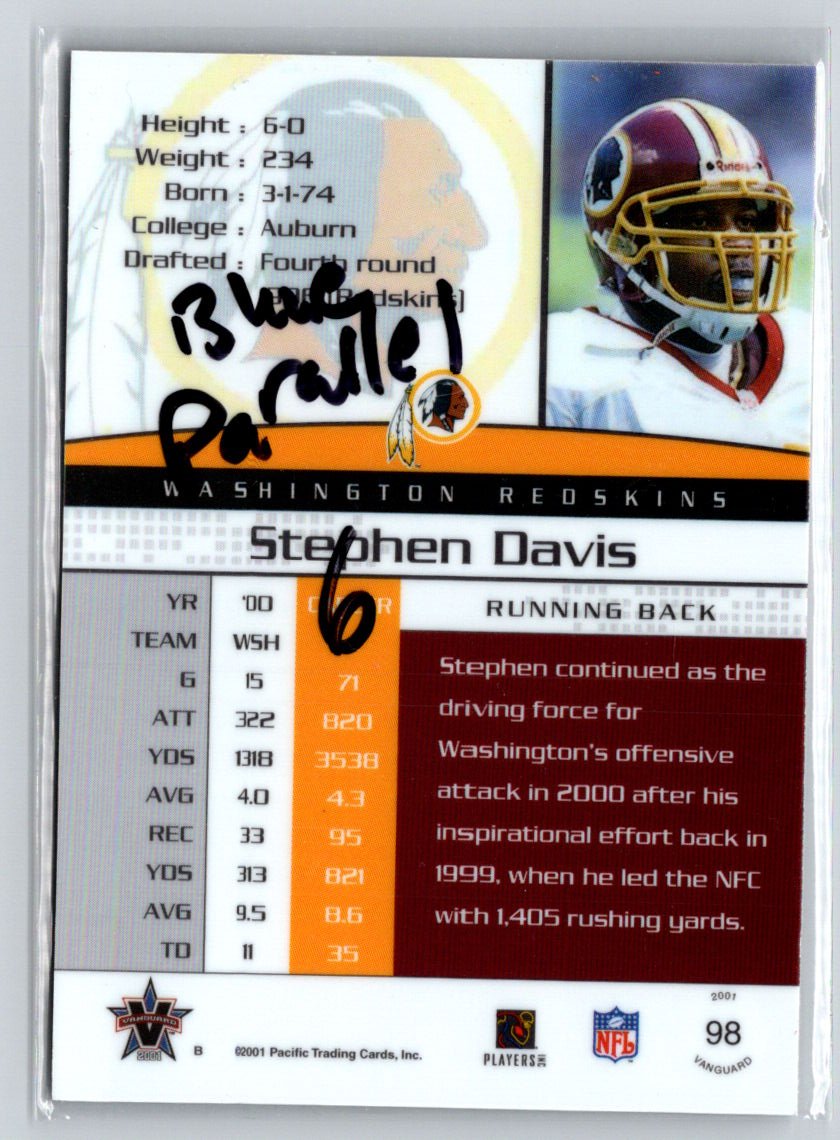 2001 Pacific Vanguard #98 Stephen Davis Blue #/299 i57