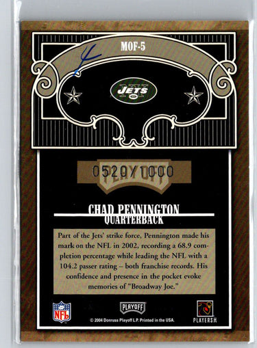 2004 Absolute Memorabilia #MOF-5 Chad Pennington Marks of Fame #/1000 i63