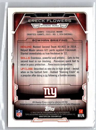 2015 Bowman #21 Ereck Flowers Rookies Orange #/299 i65