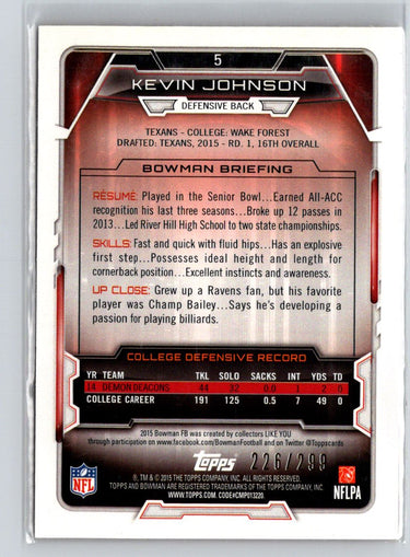 2015 Bowman #5 Kevin Johnson Rookies Orange #/299 i61