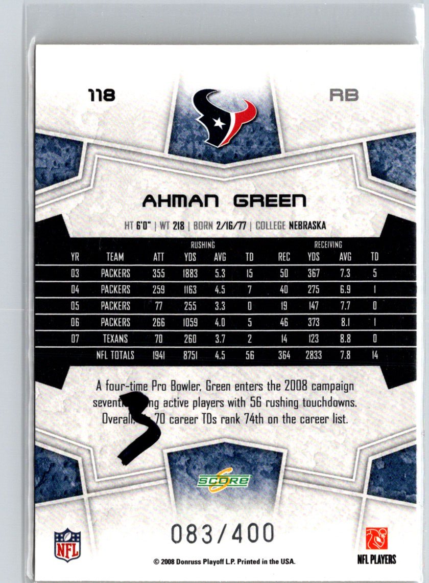 2008 Score #118 Ahman Green Gold Zone #/400 i68