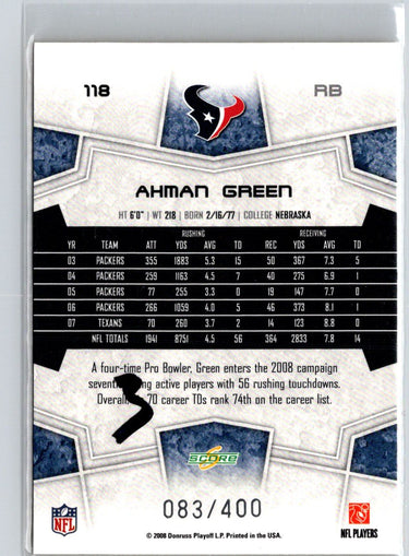 2008 Score #118 Ahman Green Gold Zone #/400 i68