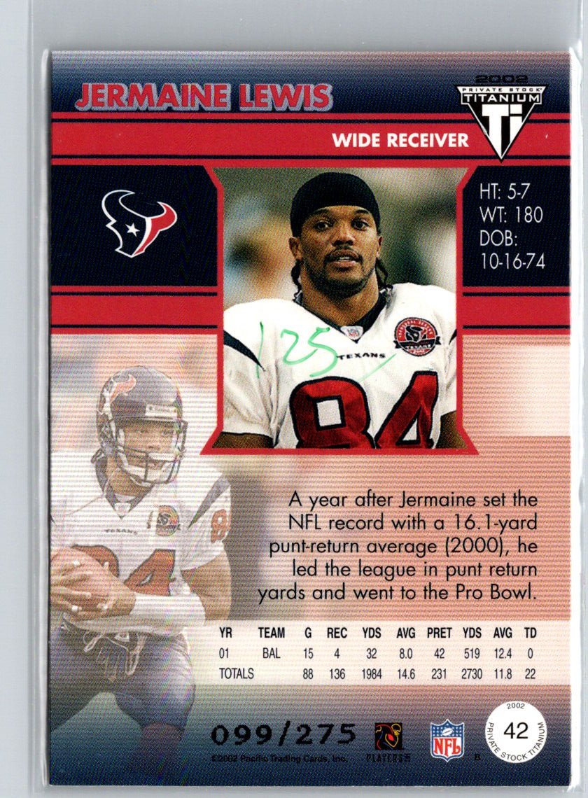 2002 Pacific Private Stock Titanium #42 Jermaine Lewis Red #/275 i66