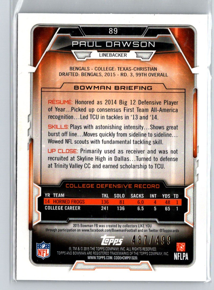2015 Bowman #89 Paul Dawson Rookies Blue #/499 i65