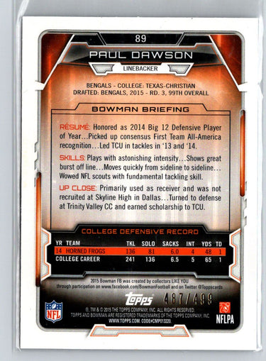 2015 Bowman #89 Paul Dawson Rookies Blue #/499 i65