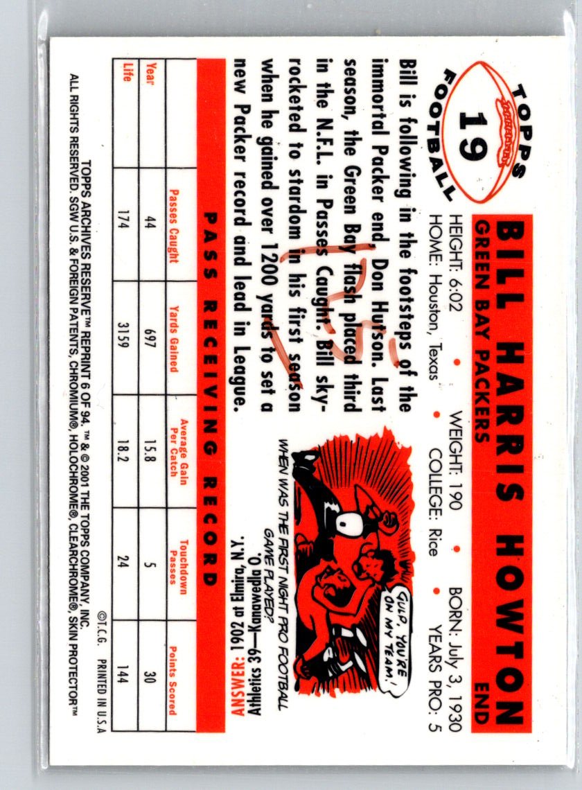 2001 Topps Archives Reserve #6 Bill Howton i64