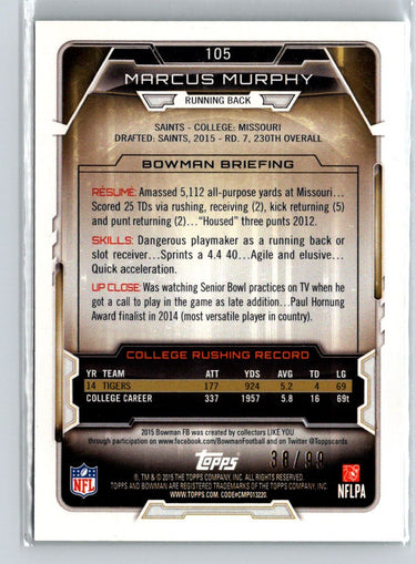 2015 Bowman #105 Marcus Murphy Rookies Green #/99 i65