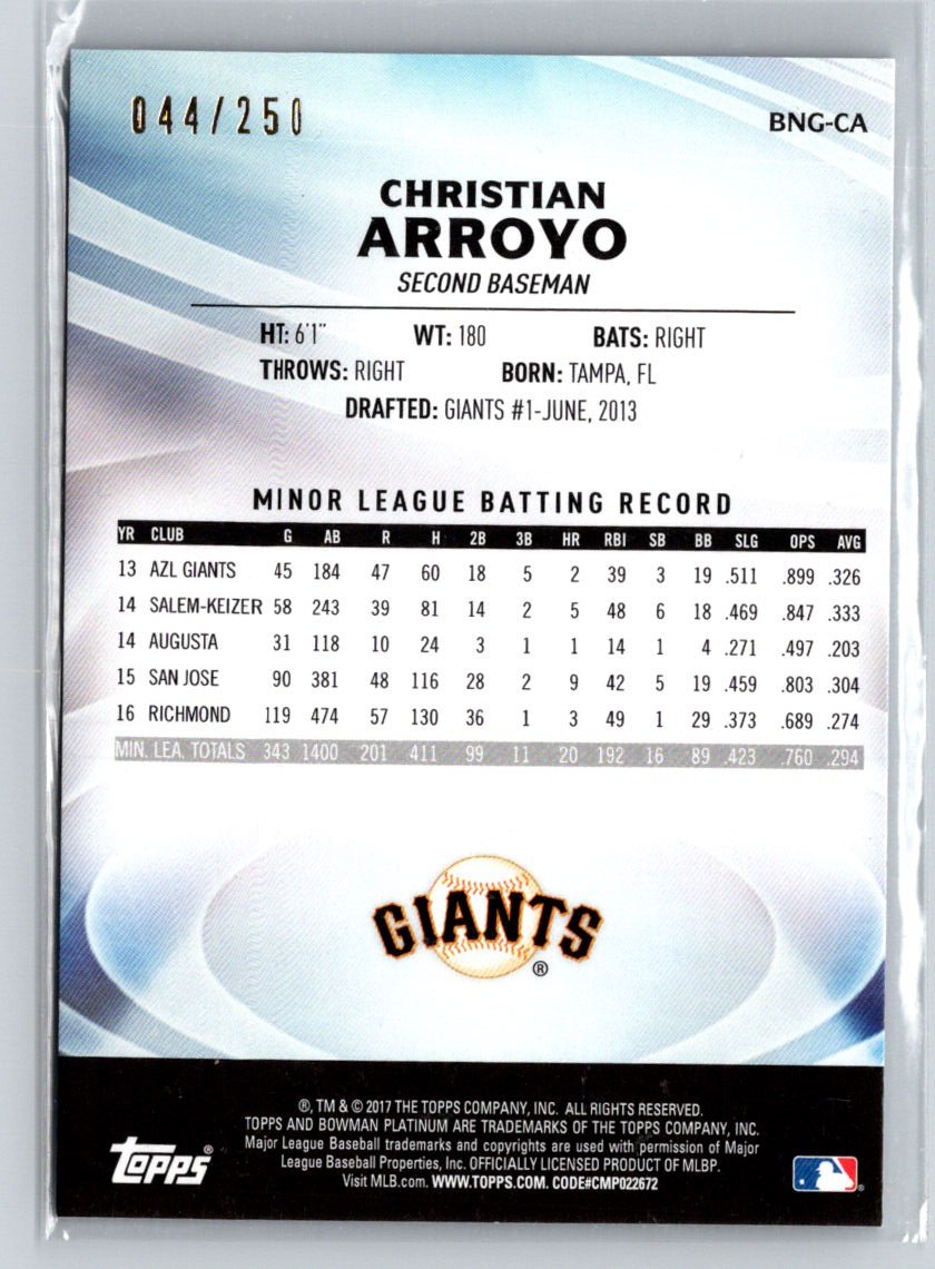 2017 Bowman Platinum #BNG-CA Christian Arroyo Next Generation Purple #/250 i71