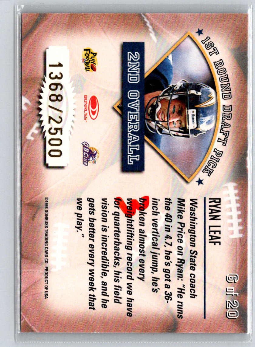 1998 Leaf Rookies & Stars #6 Ryan Leaf Freshman Orientation #/2500 i64