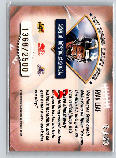 1998 Leaf Rookies & Stars #6 Ryan Leaf Freshman Orientation #/2500 i64
