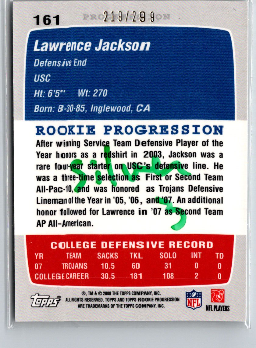 2008 Topps Rookie Progression #161 Lawrence Jackson Silver #/299 i76
