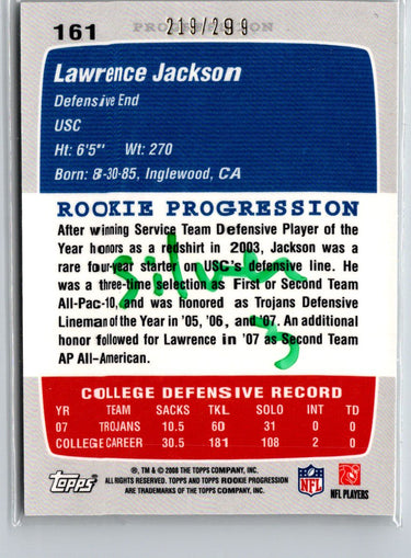 2008 Topps Rookie Progression #161 Lawrence Jackson Silver #/299 i76