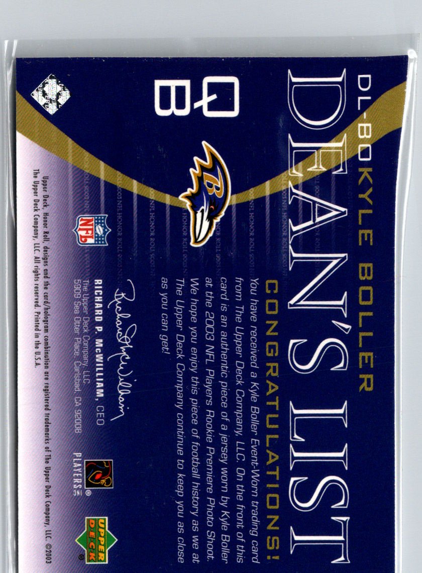 2003 Upper Deck Honor Roll #DL-BO Kyle Boller Dean's List i75