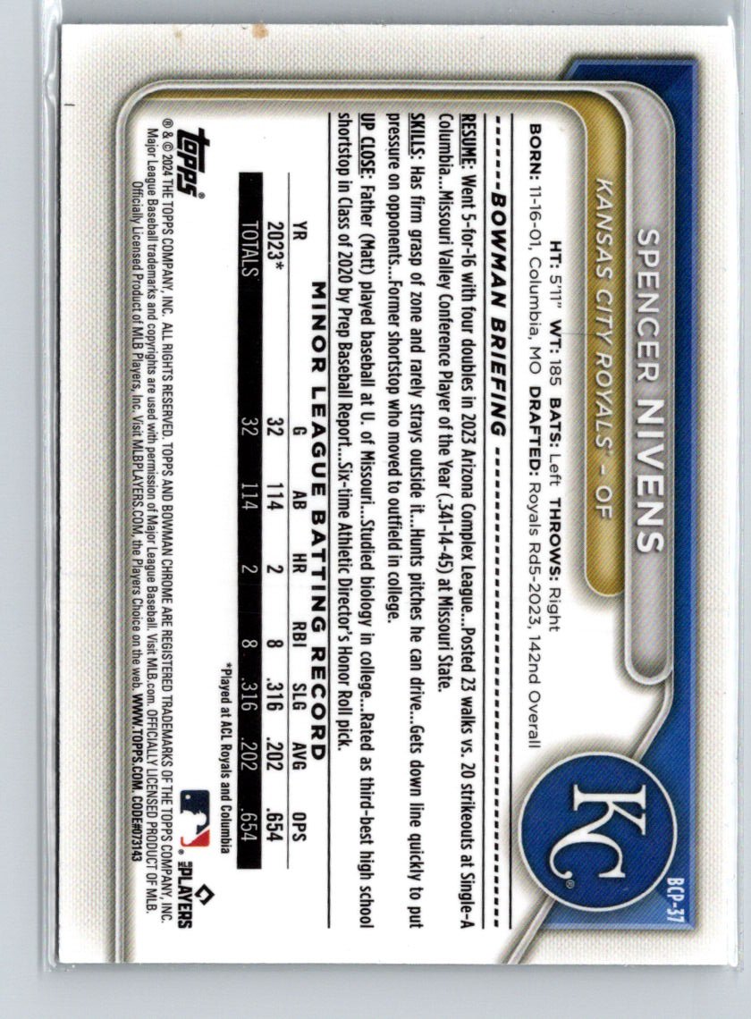 2024 Bowman #BCP-37 Spencer Nivens Chrome Prospects i72