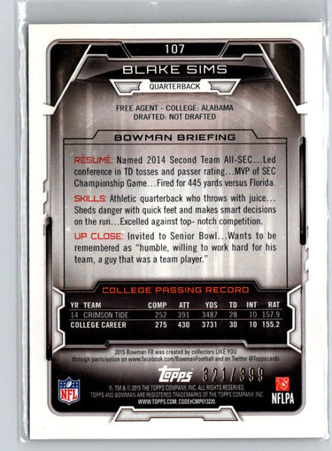 2015 Bowman #107 Blake Sims Rookies Gold #/399 i65