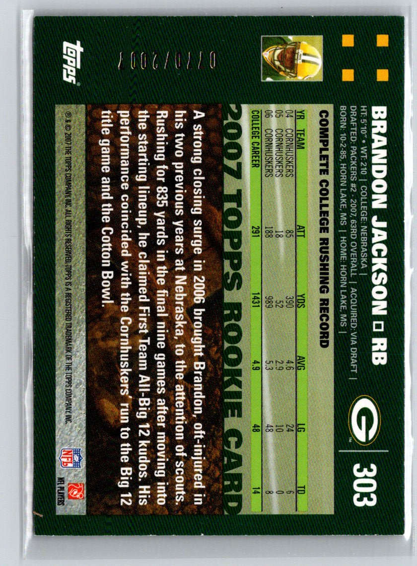 2007 Topps #303 Brandon Jackson Copper #/2007 i66